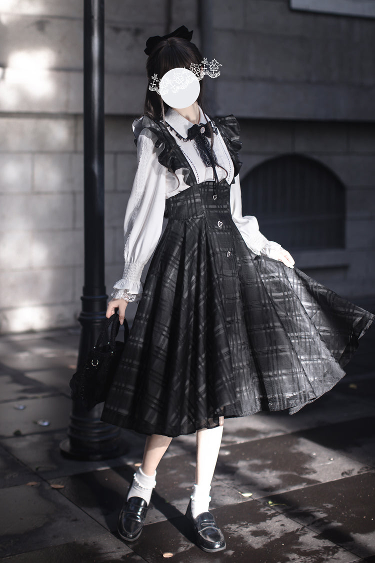 Black Plaid Print Classic College Style Lolita Strap Dress