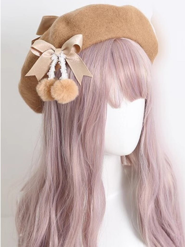 Girly Ribbon Pom-pom Beret
