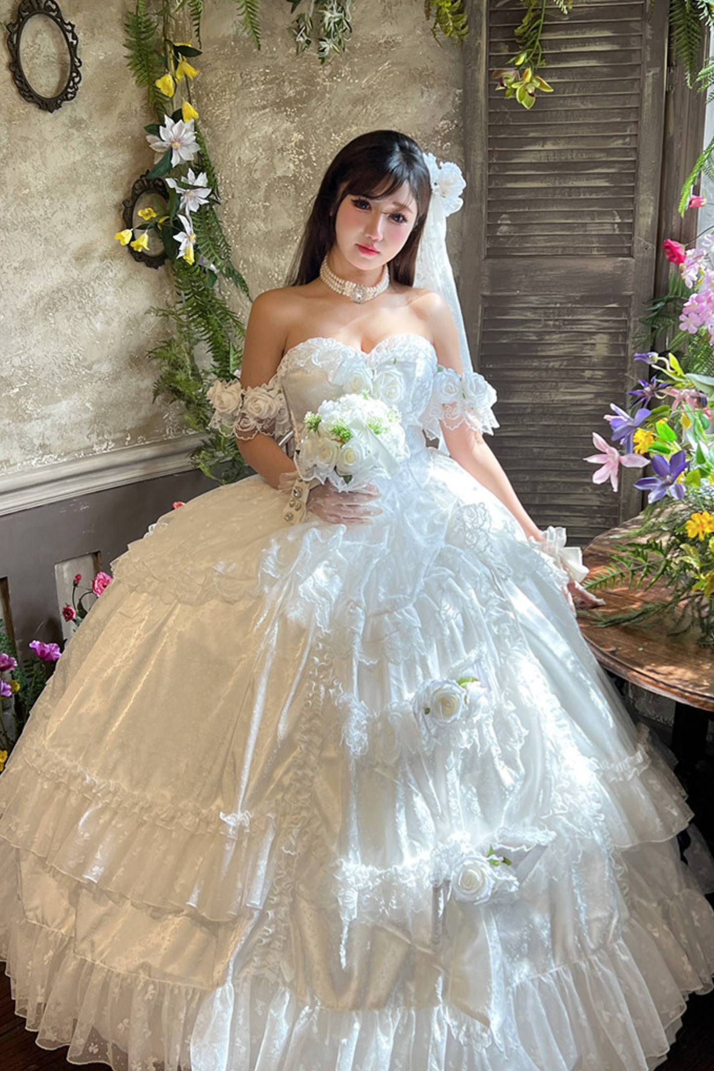 Love and Flower Sweet Dress + Ribbon Hair Accessory + Flower Hair Accessory