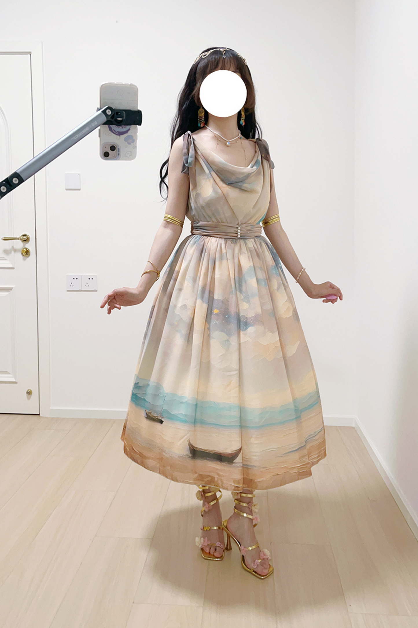 Marble Resort Chiffon Print Dress