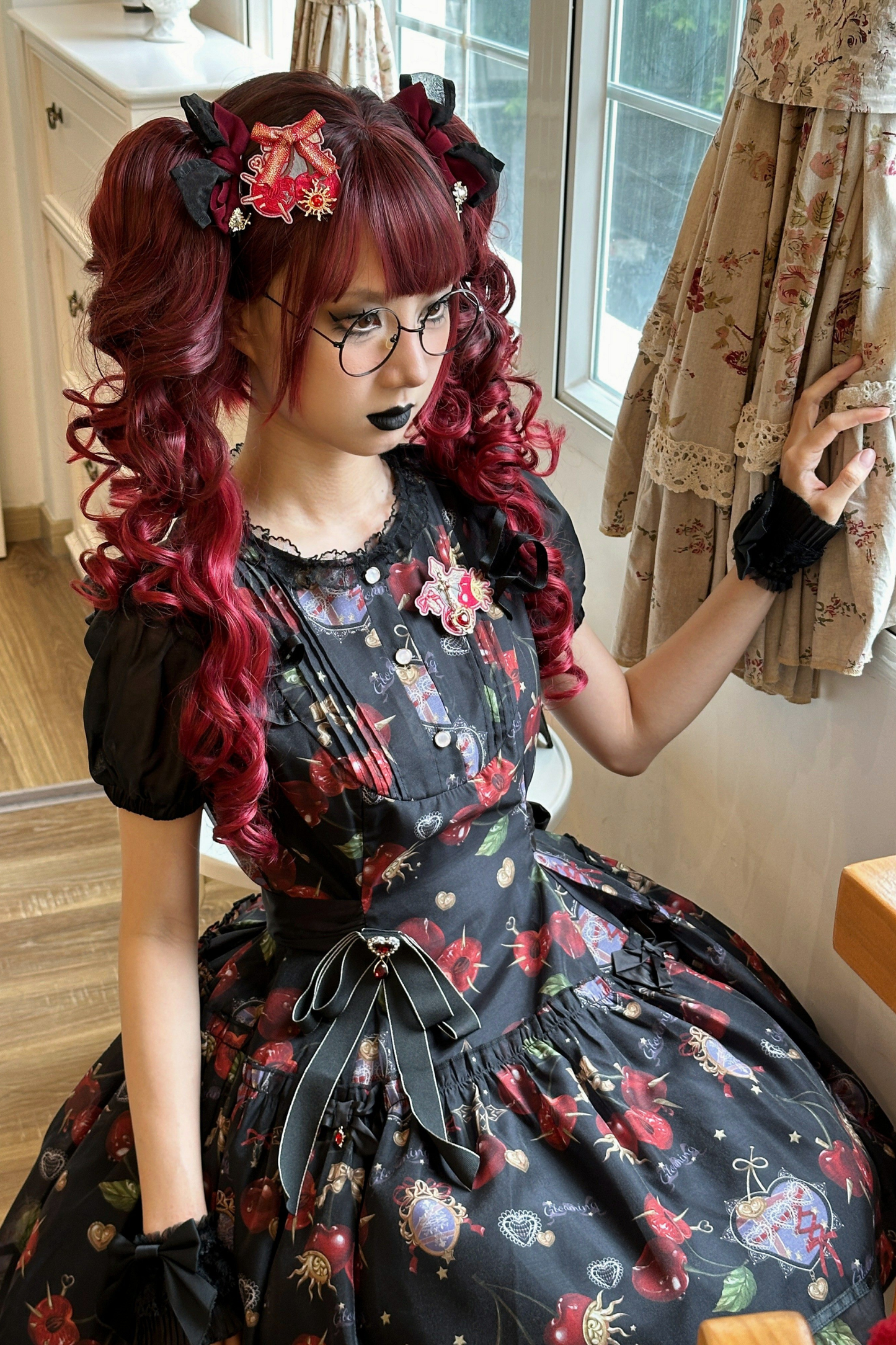 Retro Antique Cherry Sweet Lolita Dress + Jumper Skirt