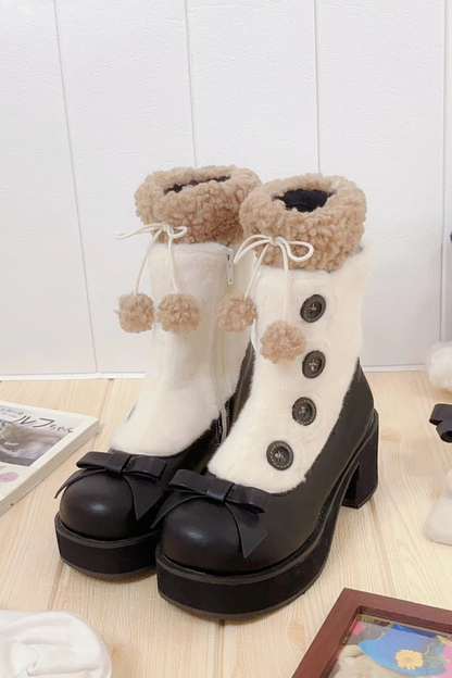 [pre-order] Retro Button Fur Socks Cover Fake Design Boots