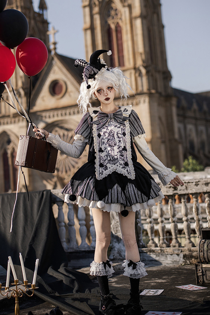 Doll Circus Pierrot Lolita Dress + Headband + Belt + Ribbon + Headband + Panel