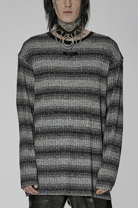 Round Collar Long Sleeves Striped Print Steampunk Sweater 2 Colors