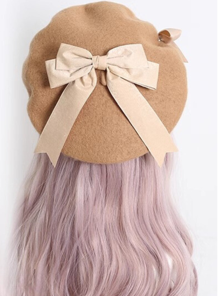 Girly Ribbon Pom-pom Beret