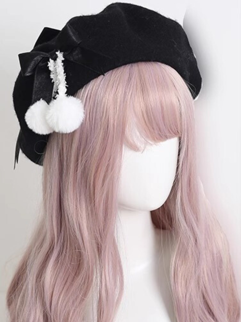 Girly Ribbon Pom-pom Beret