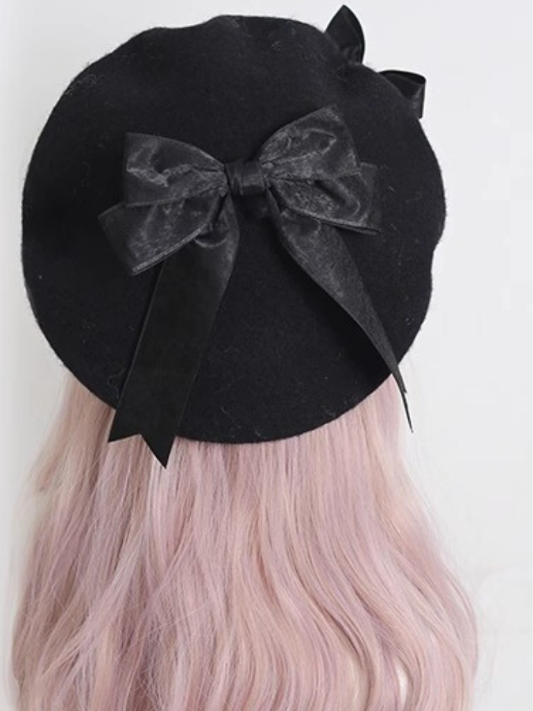Girly Ribbon Pom-pom Beret