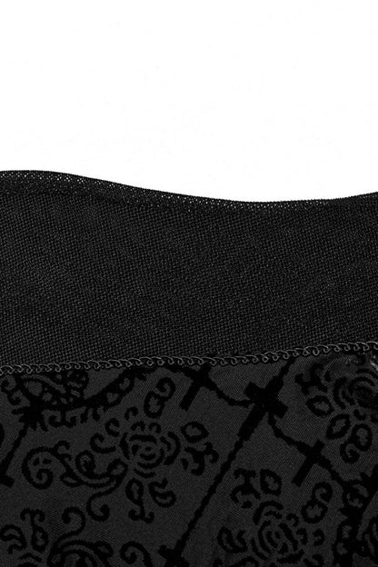 Black Stand Collar Long Sleeves Embroidery Cross Flocking Gothic Blouse