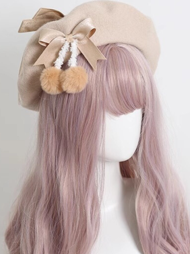 Girly Ribbon Pom-pom Beret