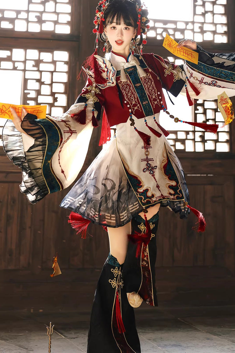 Multi-color [fox Trace Codex] Stand Collar Long Sleeves Printed Embroidered Classic Chinese Style Lolita Dress