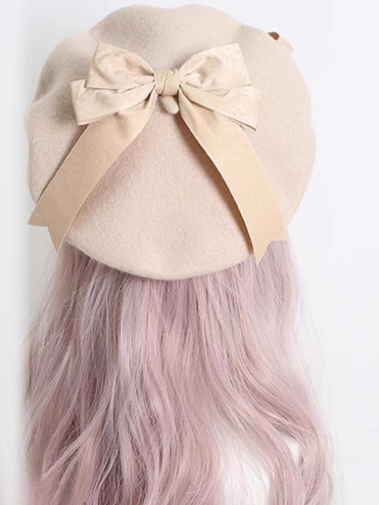 Girly Ribbon Pom-pom Beret