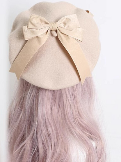 Girly Ribbon Pom-pom Beret