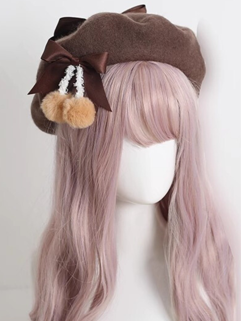 Girly Ribbon Pom-pom Beret