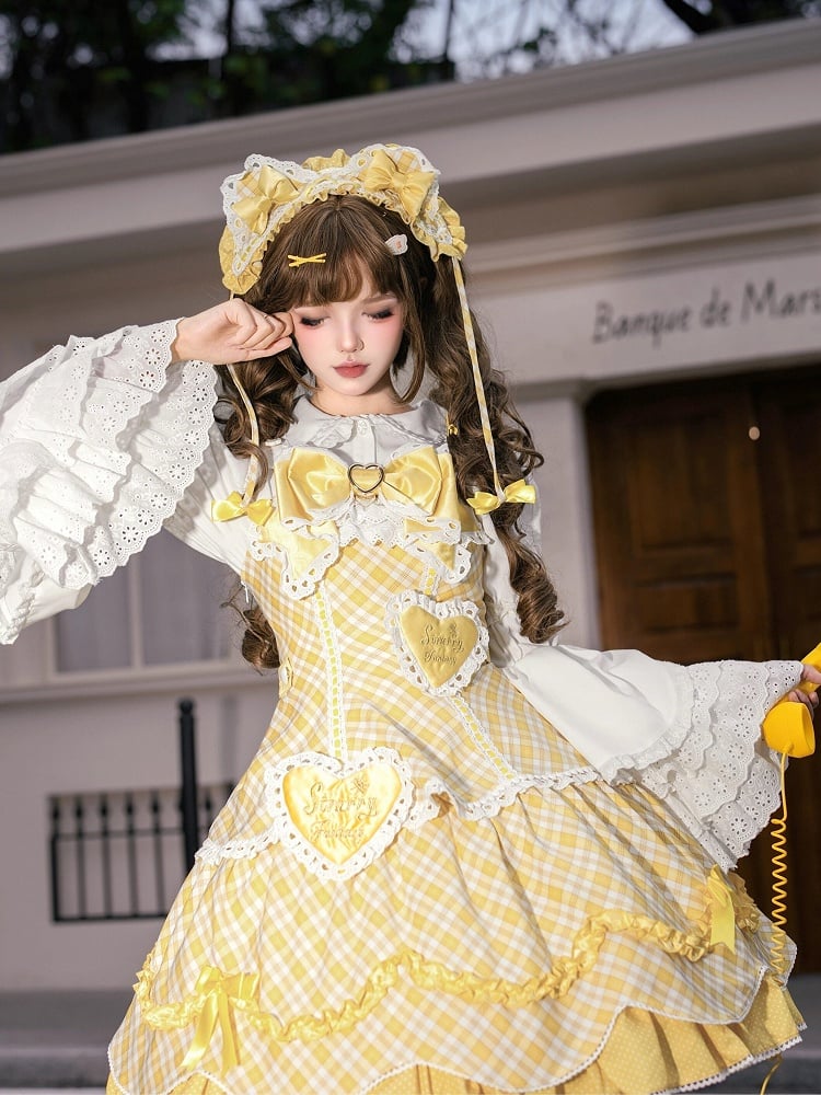 [pre-order Deadline: May 10] Blue/yellow/pink Sweetheart Lolita + Lace Ribbon Jks Dress + Bunny Ear Puff Sleeve Blouse + Bunny Ear Full Set + Cat Ear Full Set