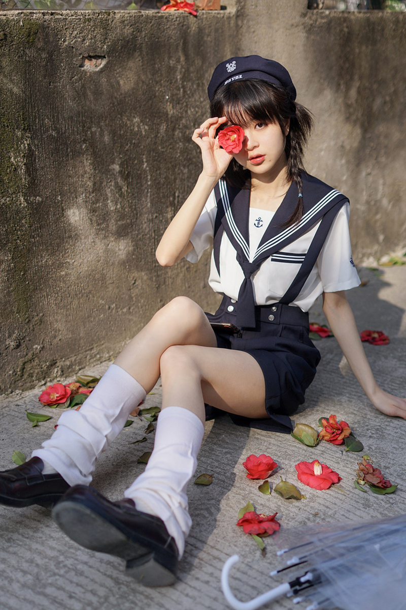 Sailor Shirt + Suspender Shorts + Tie + Beret
