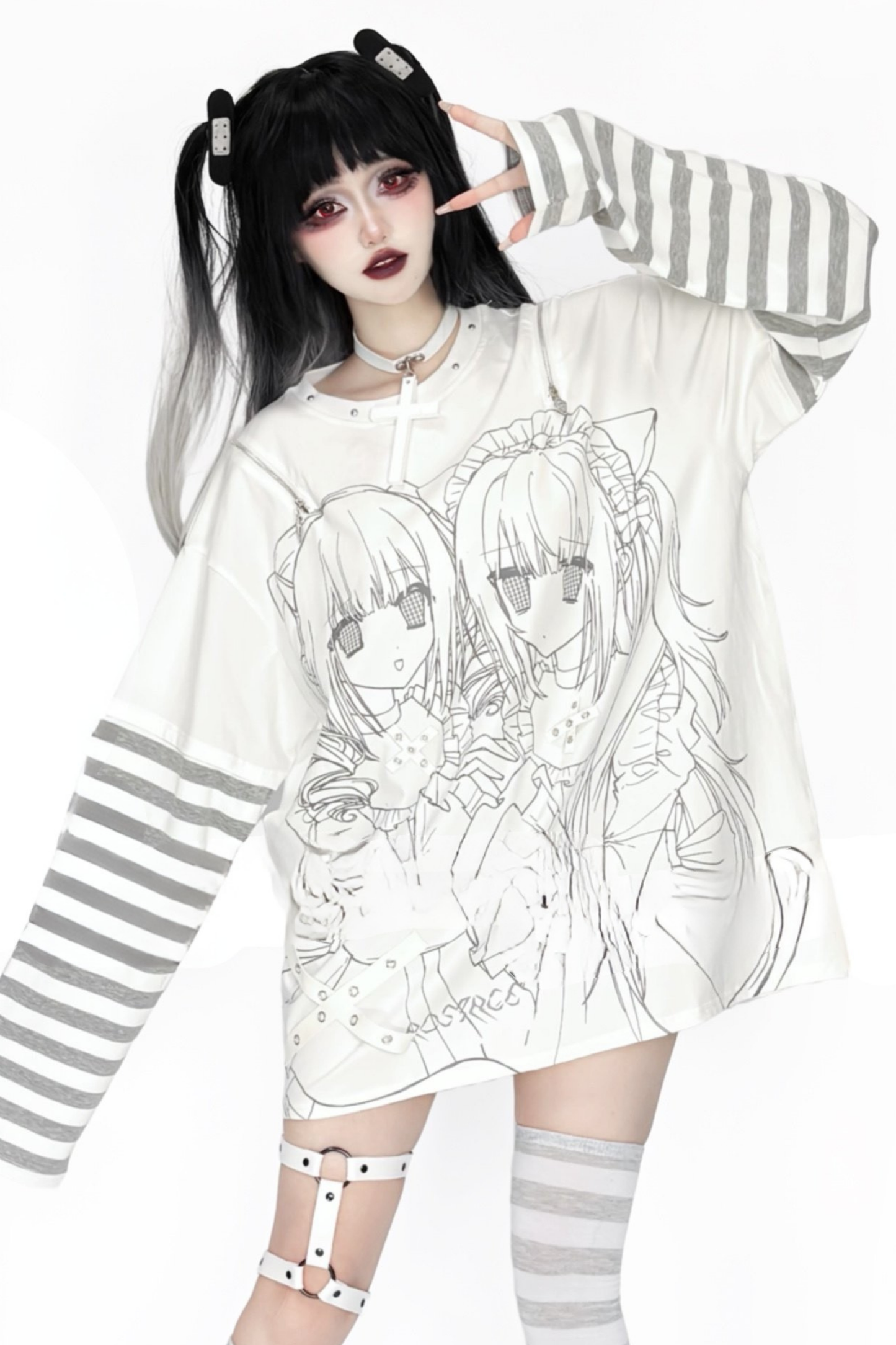 Off-shoulder Top With Subculture Comic Style Print