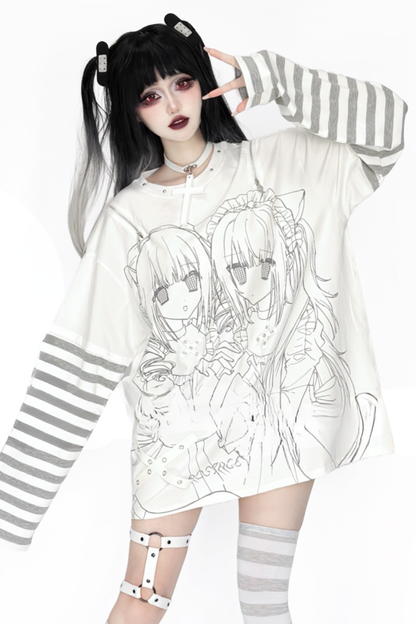 Off-shoulder Top With Subculture Comic Style Print