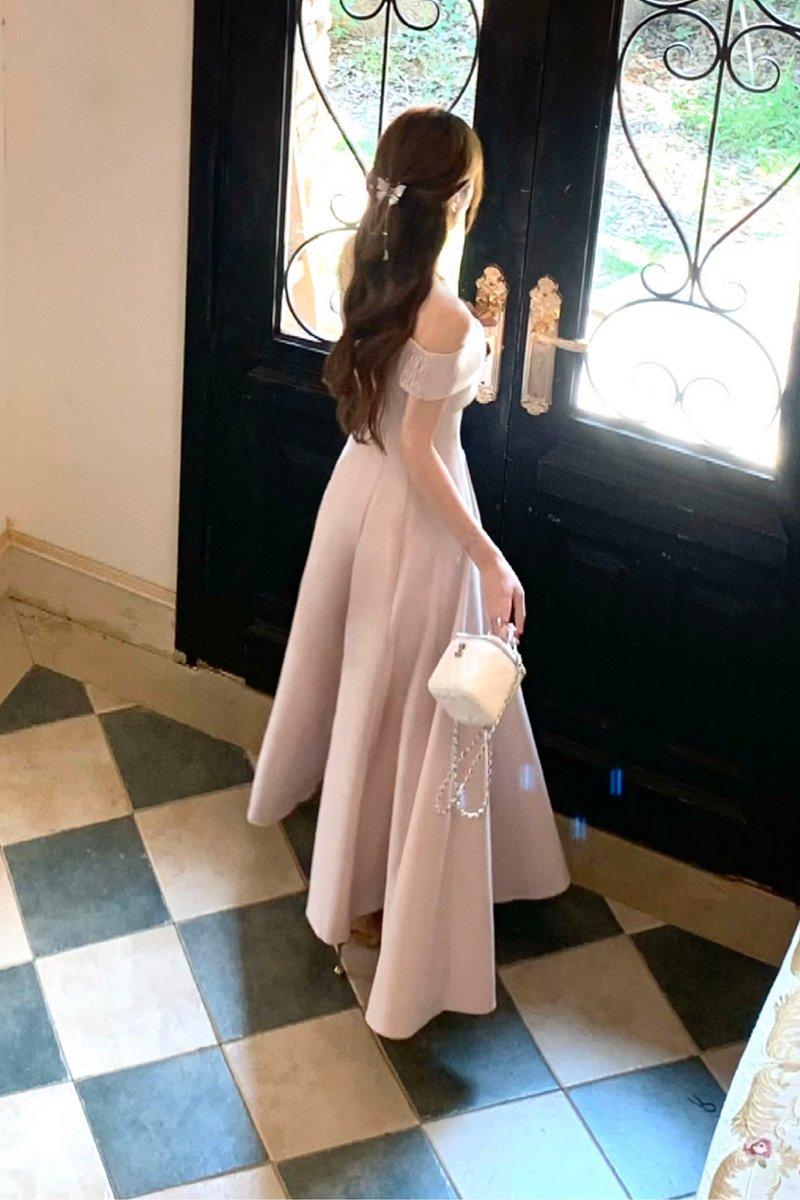 Off Shoulder Ribbon Short Flare Dress + Long Flare Dress