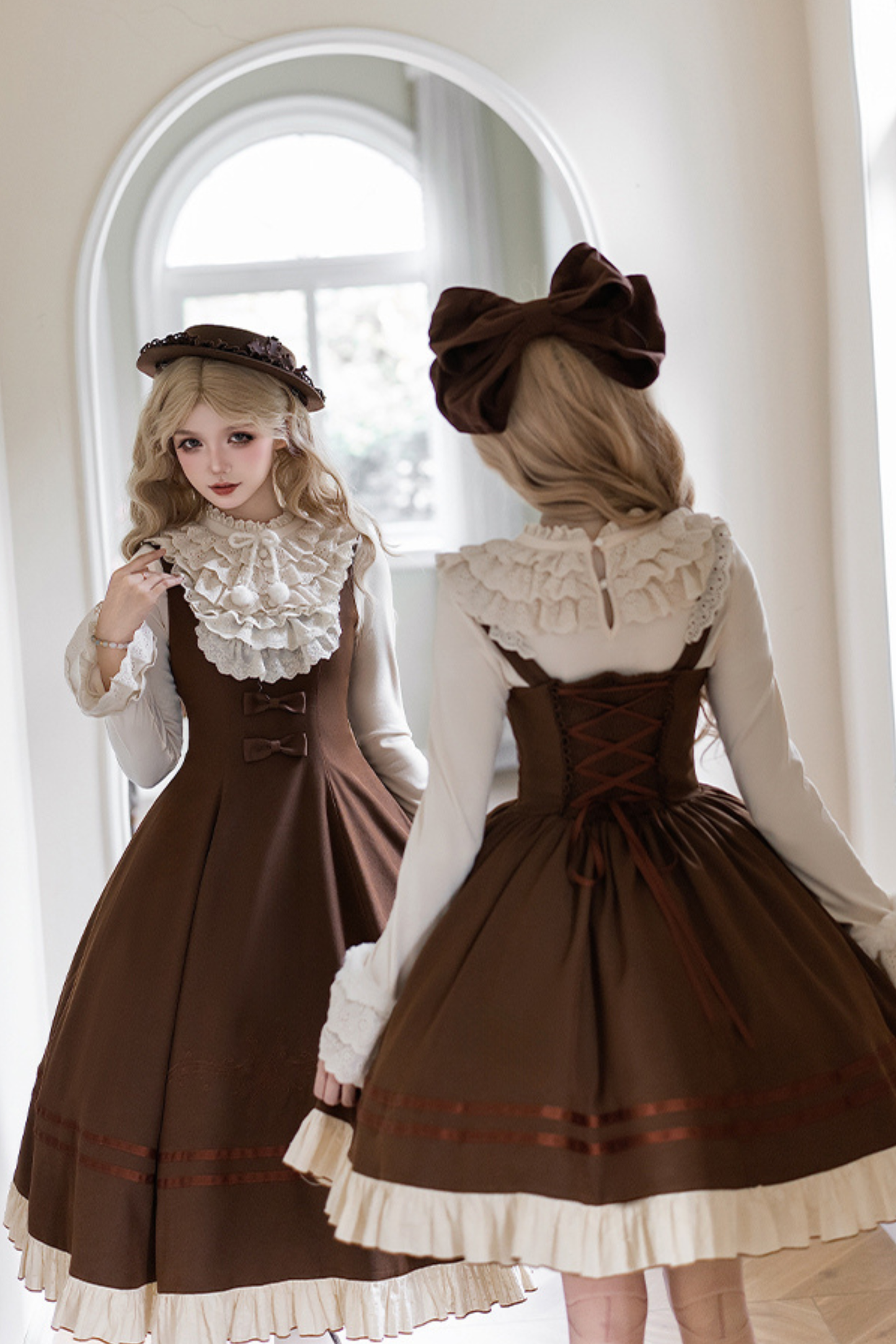 Twin Ruffle Doll Jumperskirt + Top + Ribbon + Hat