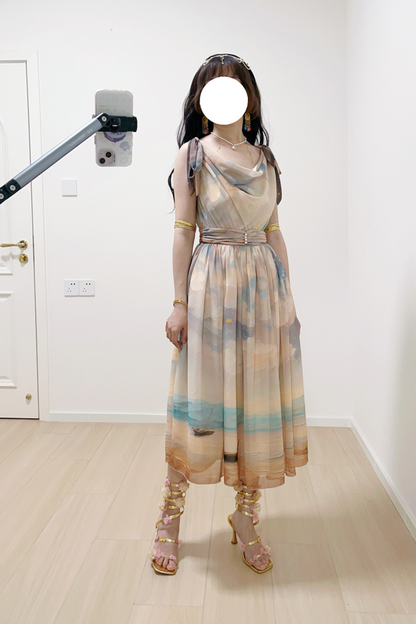 Marble Resort Chiffon Print Dress