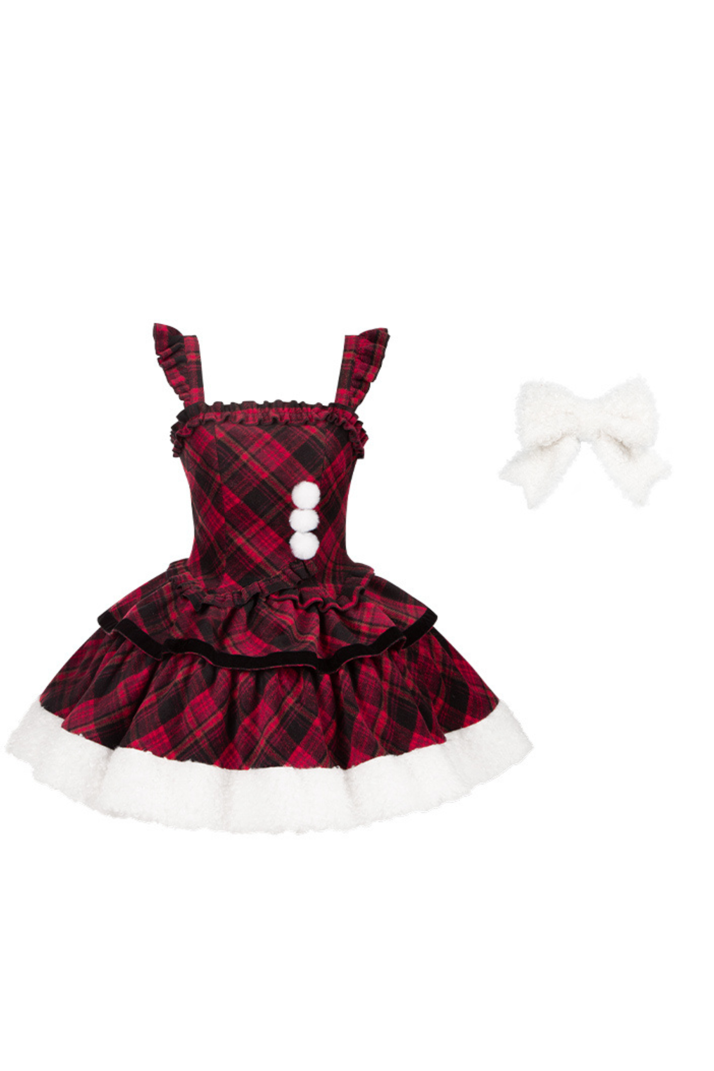 Checked Doll Jumper Skirt + Bow Brooch + Pin + Love Brooch + Shawl + Top + Leg Warmers