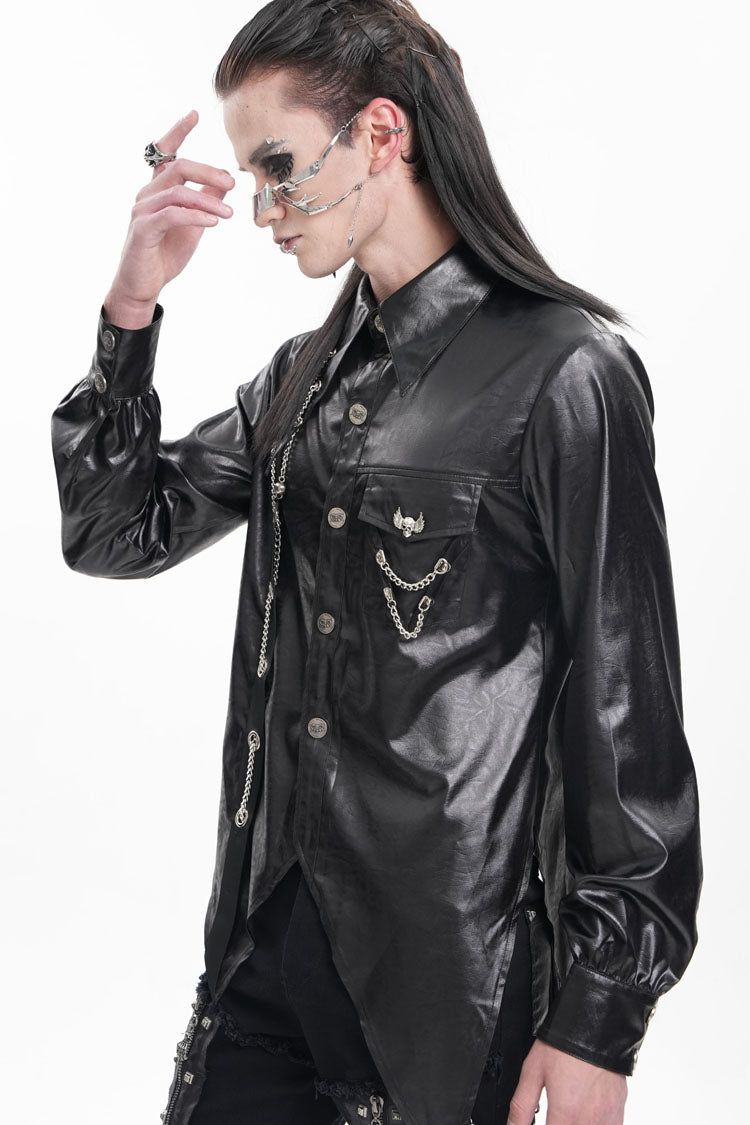Black Long Sleeves Chain Eyelets Skull Gothic Blouse