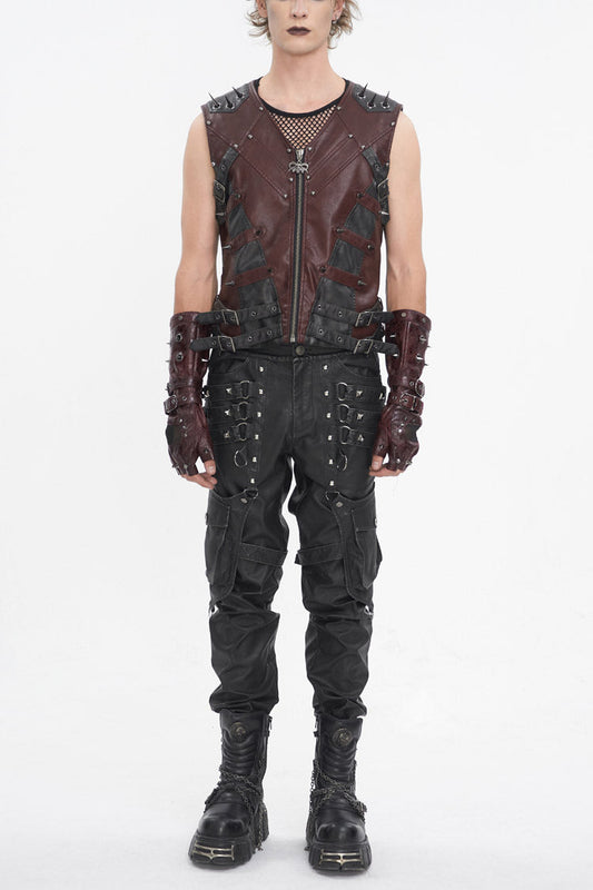 Red Studded Faux Leather Punk Vest
