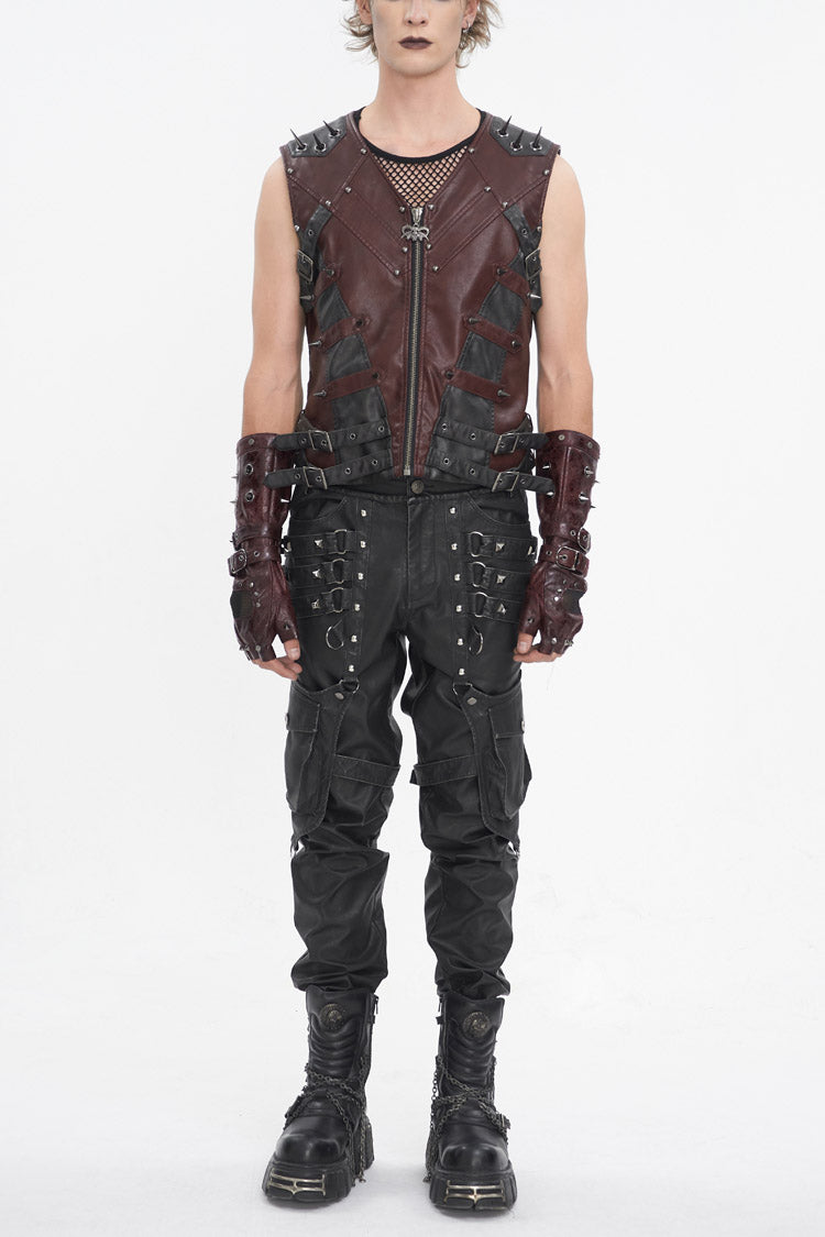 Red Studded Faux Leather Punk Vest