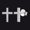 Sterling Silver Cross Stud Earrings for With Cz, Christian Jewelry 10mm