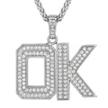 Hip Hop Cz Initials Letter Pendant Necklace for