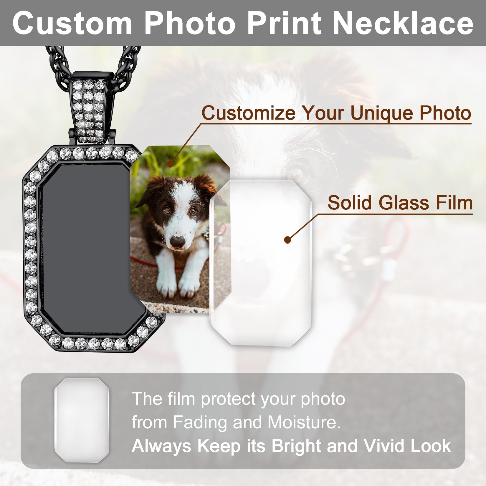 Memorial Personalized Picture Dog Tag Necklace With Cz for Mom Family