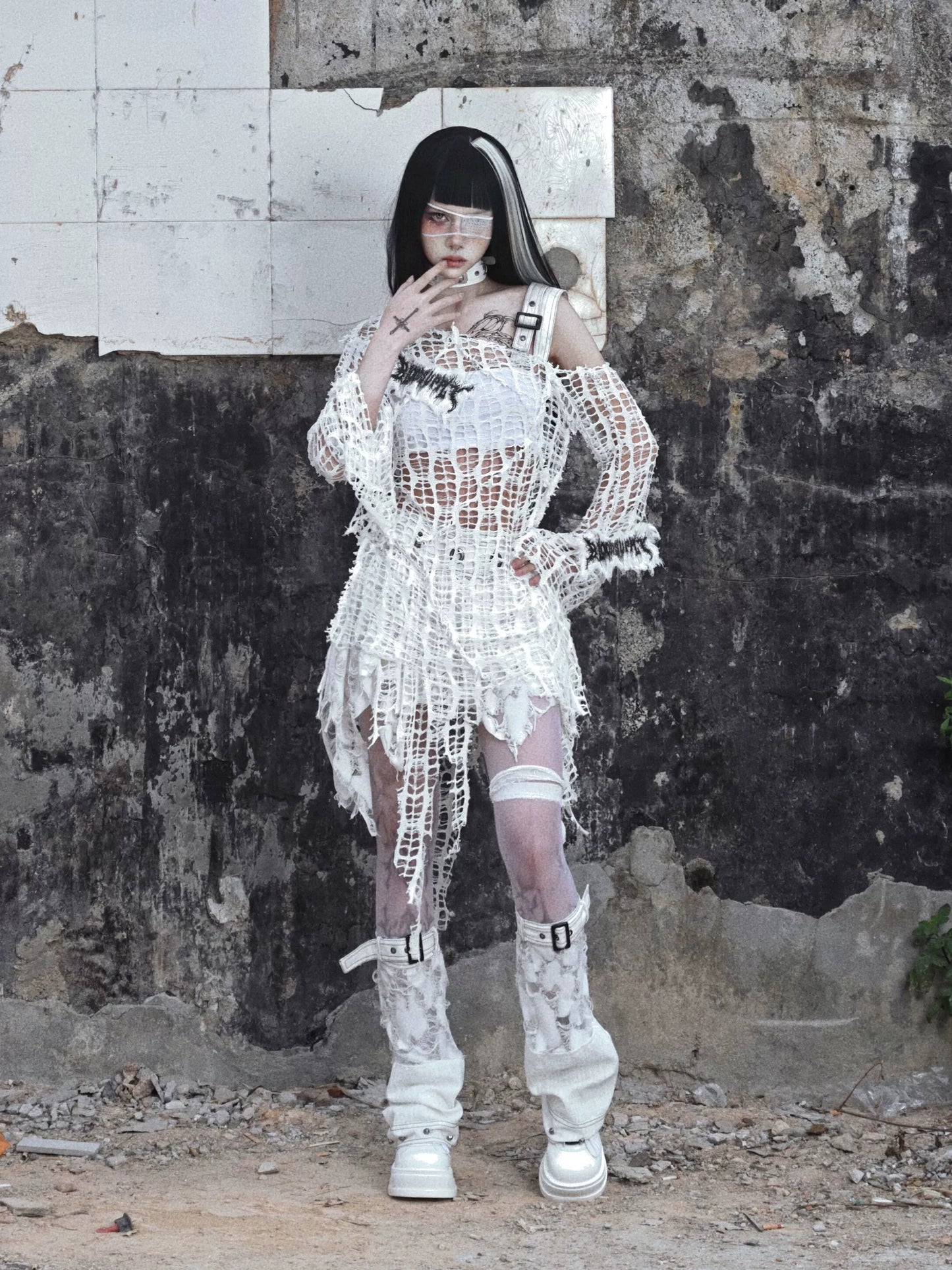 Distressed White Gothic Top