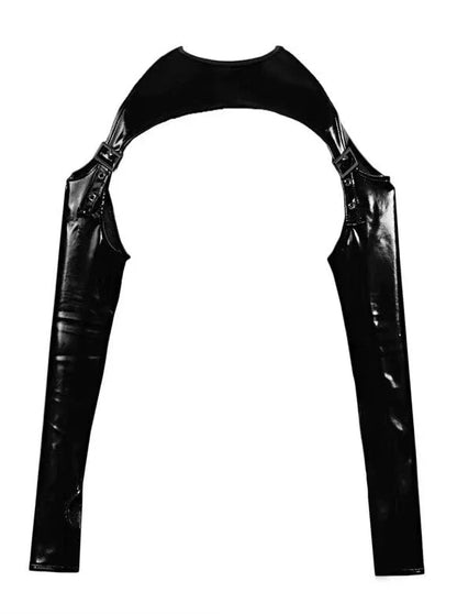 Punk Black Silver Mesh Sheer Slit Hooded Dress Suit