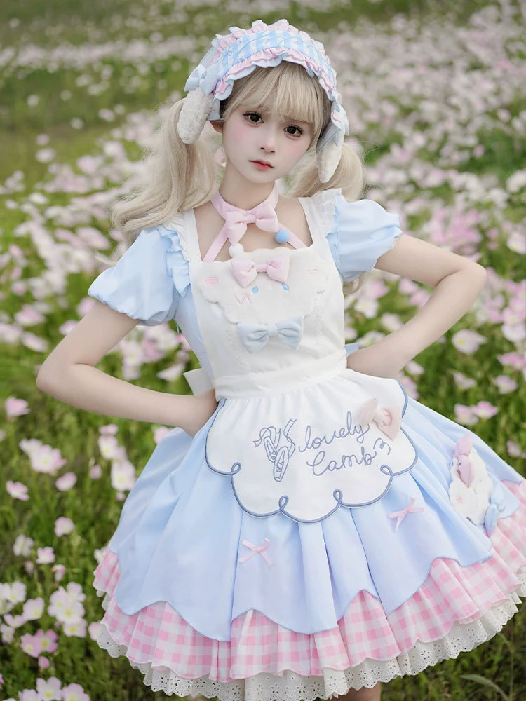 Little Sheep Puff Sleeve Maid Dress Set