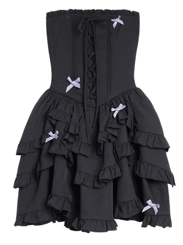 Lace-up Tiered Tube Top Dress