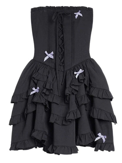 Lace-up Tiered Tube Top Dress