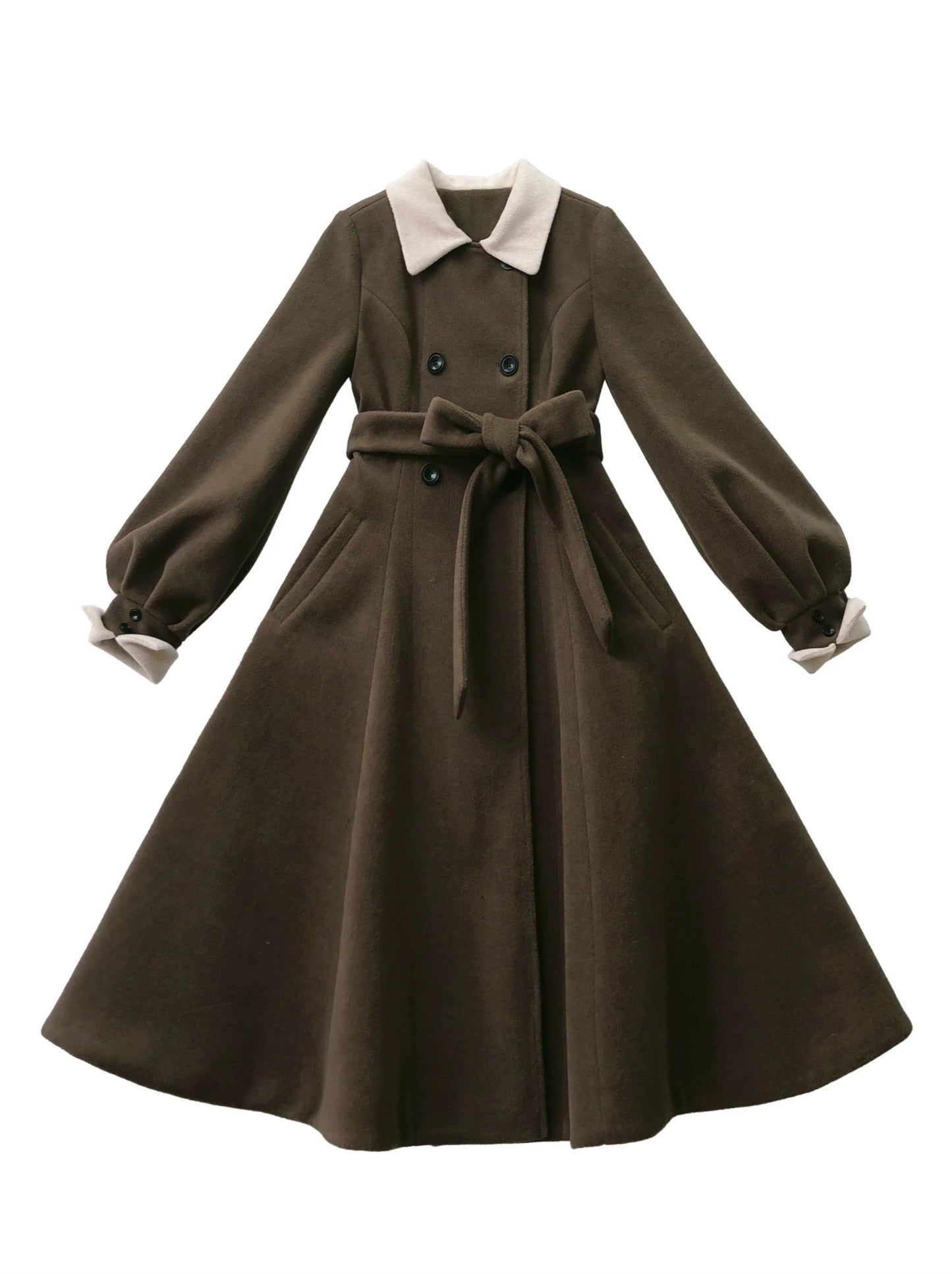 Retro Brown Plaid Volume Sleeveless Layered Dress + Pearl Ribbon Accessory + Classic Belt Coat [pre-order]