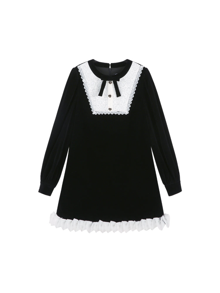Black Velvet French Retro Dress