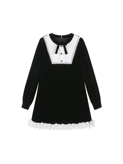 Black Velvet French Retro Dress