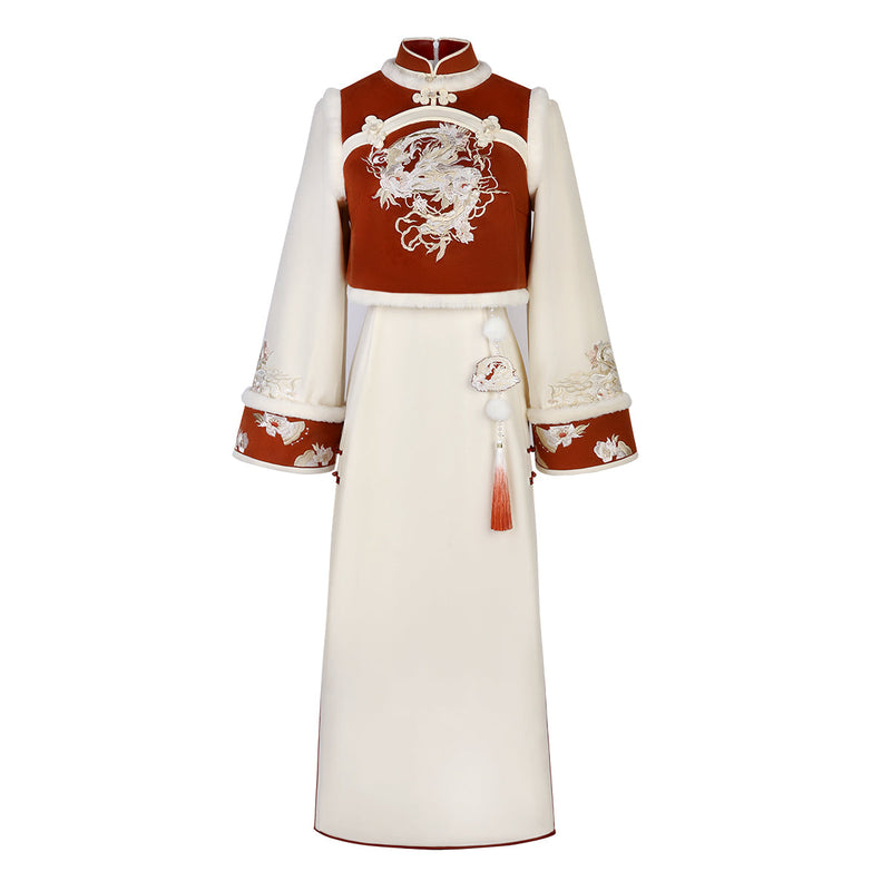 Modified Red Chinese-style Vest + Long Dress