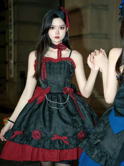 Romantic Rose Dark Gothic Suspender Dress