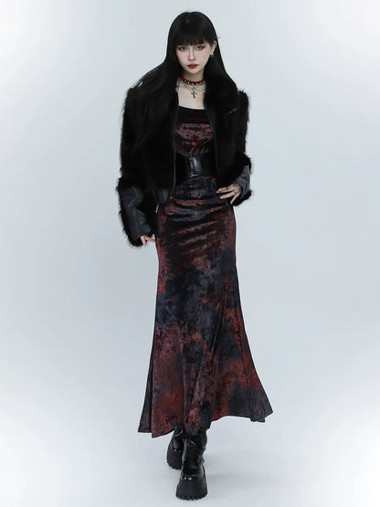 Ghost Girl Dark Mode Velvet Fishtail Dress