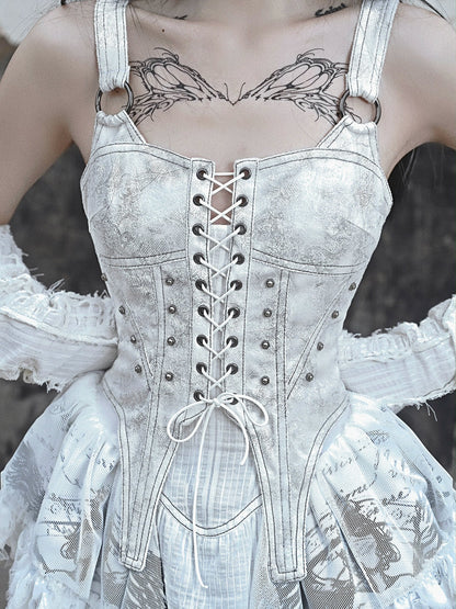 Lace-up Camisole White Gothic Dress