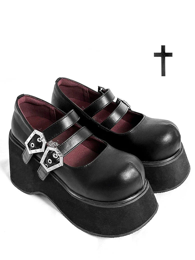 Retro Round Toe Gothic Punk Platform Shoes [matte/lace]