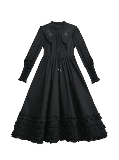 Retro French Leg-of-mutton Dark Dress + Belt