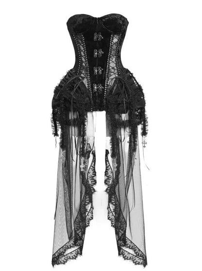 Hell Alice Gothic Dark Fishbone Strap Birdcage Corset Dress Set