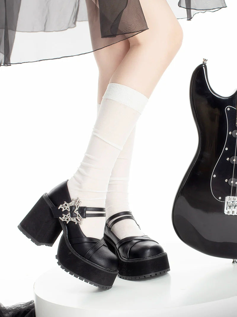 College Style Butterfly Platform Block Heel Shoes