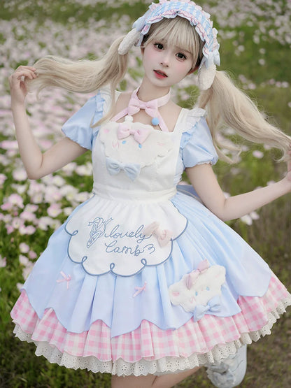 Little Sheep Puff Sleeve Maid Dress Set