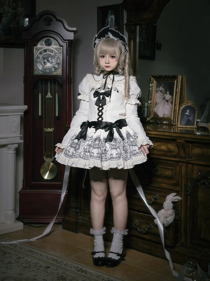 Night of Dolls Print Embroidery Dress Set