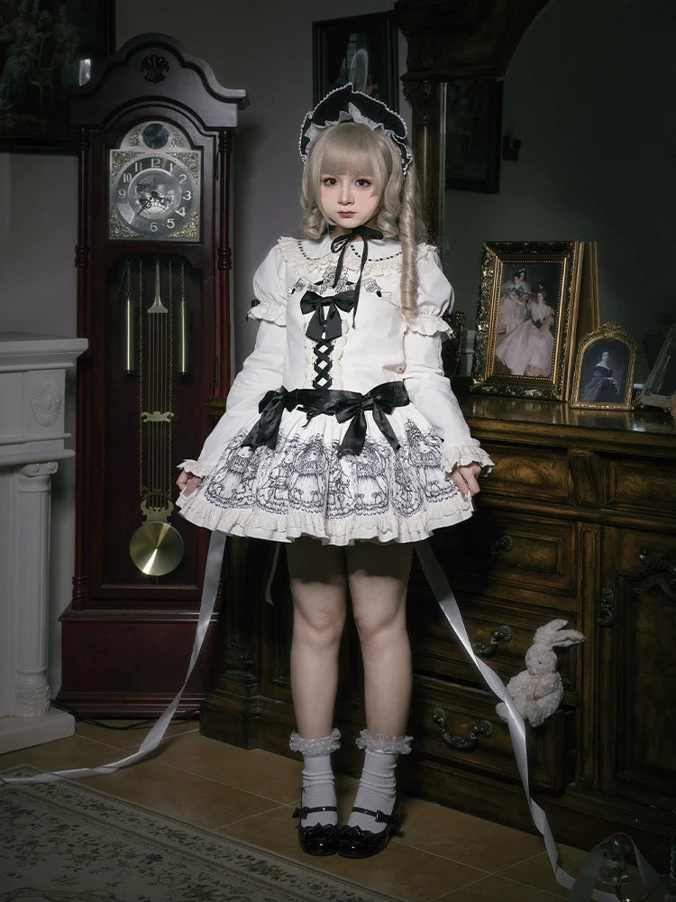 Night of Dolls Print Embroidery Dress Set